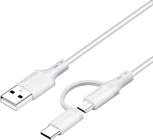 Replacement USB Charger Cable - 6ft White - Compatible with Kindle Paperwhite, eReaders, Tablets, Galaxy & Android Phones - 2-in-1 Micro USB & Type-C Connector