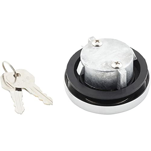 Image of United Pacific S1301 Triple Chrome Vented Locking Gas Cap w /2 Keys for Various 1947-71 Chevy & Ford Vehicles, All Metal Cap - One Cap w /2 Keys