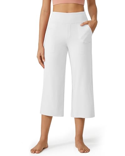 Image of G4Free Capri Pants for Women Wide Leg Yoga Dress Cropped Pants Capri Leggings with Pockets for Casual Summer