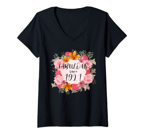 Mujer Mujeres 101 Años fabulosos desde 1921 Feliz cumpleaños 101 Camiseta Cuello V