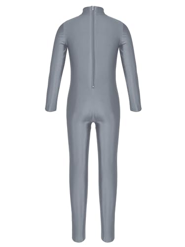 iiniim Kids Boys Girls Mock Neck Long Sleeve Unitard Leotard Full Length Body Suit Jumpsuit Catsuit Dance wear Costumes Dark Gray 7-8 - Thumbnail 2