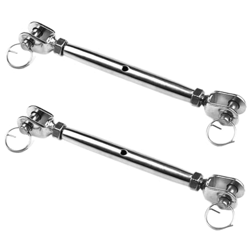 Turnbuckles de acero inoxidable de alta resistencia con mandíbula y mandíbula, juego de 2, tensores para cables con cuerpo cerrado, pasador y alambre de seguridad miniatura 1