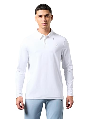 Image of TECHNOSPORT Mens Slim Fit Solid Full Sleeve Cotflex Polo T-Shirt for Regular and Casual Uses