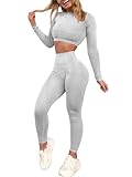 YOFIT Exercise Outfits for Women 2 Pieces Seamless Yoga Outfits Gym Crop Top and Leggings Set Tracksuits 2 Piece