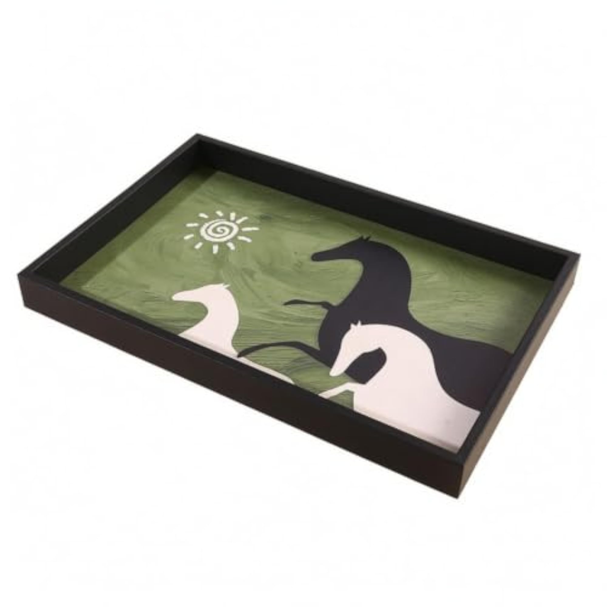 Decorative Rectangular Tabletop Storage Tray with Horse Motif