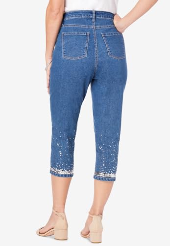 Roaman's Women's Plus Size Plus Size Sequin Trim Straight Leg Capri Jean2