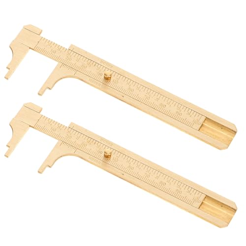 2 Pcs 100mm Brass Vernier Caliper, Pocket Vernier Caliper Ruler, Measuring Mini Tool, Brass Sliding Gauge Pocket Calipers, Double Scale mm/inch Metal Handy Calipers for Bead Wire Jewels Rings