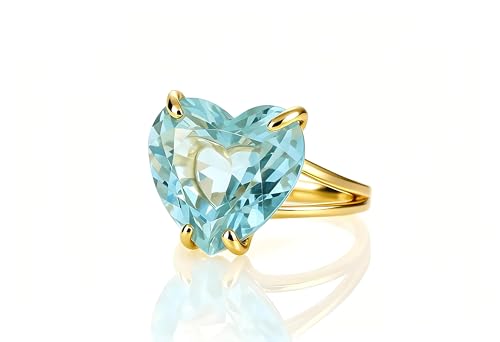 Anillo Corazón Topacio Azul - Anillo de Oro de 14k con Piedras Preciosas - Joyas de Noviembre para Mujer - Joyas de Oro