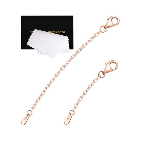 VANBARIS Necklace Extenders for Women Rose Gold Durable Necklace Extenders Rose Gold, 925 Sterling Silver Chain for Bracelet Anklet Durable 2 Piece Set 1" 2" Inches