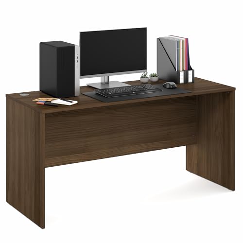 Image of Furinno Roger Computer Desk, 60 Inch Rectangular Executive Desk with Modesty Panel, Home Office Desk with Thick Tabletop, Desk Cord Grommet, Scratchproof, for Home Study, Office, Modern Walnut