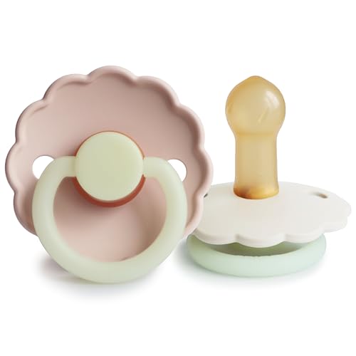 Image of FRIGG Daisy Night Natural Rubber Baby Pacifier | Made in Denmark | BPA-Free (Blush /Cream, 6-18 Months) 2-Pack