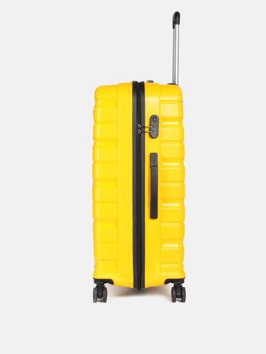 Image of Teakwood Large Size 8 Wheel Trolley Bag, Hard Cabin with Zipper Closure, Adjustable Push Button & Cross Side Strap, TSA Lock System 360 Degree (Large, Yellow)