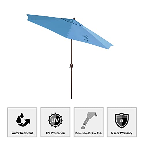 California Umbrella 9' Rd Sunbrella Aluminum Patio Umbrella, Crank Lift, Auto Tilt, Bronze Pole, Canvas Cyan Fabric #TOP3