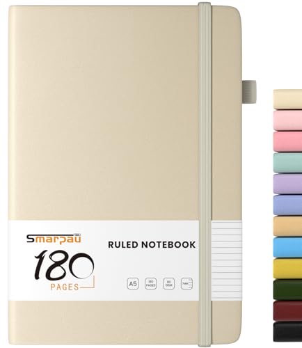 Notizbuch A5, Lined Dickes Journal, 180 Seiten Hardcover Notizbücher, 80gsm Papier Hardcover Leder Journal für Erwachsene Arbeit, Schreiben, Notizen, Lernen, Reisen, 14.5 x 21cm - Beige