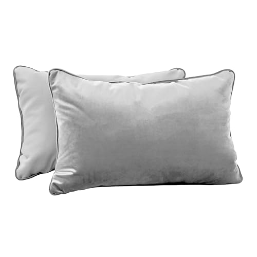 FDP 16" x 24" Velvet and Vinyl Rectangle Lumbar Pillow Set with Piping Decorative Throw Pillow for Home Dcor in Living Room, Bedroom or Lounge (2-Pack) - Sterling, 15173-344 by Factory Direct Partners - Image 9