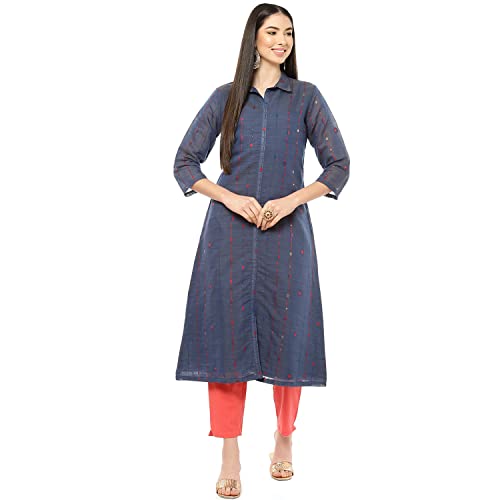 Image of Rangriti Indigo Art Silk A Line Kurta