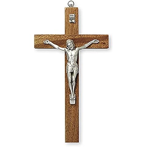 25cm Mahogany Wall Crucifix with Silver Jesus Cover