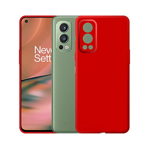 Image of Case Creation Liquid TPU Silicone Cover for Oneplus NORD 2 Soft Case,Anti-Dirty Slim Case Frosted Matte Cute Candy TPU Raised Bezel (Splash of Color) Back Case Cover for Oneplus NORD 2 - Glamour Red