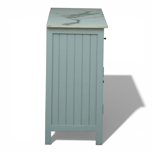 Image of Solid Wood Madrid Sideboard Cabinet with Sintered Stone Top for Living Room, Premium Acrylic Silver Grey Finish, 130x40x80 cm