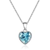 Desnuage Heart Aquamarine Necklace 925 Sterling Silver Pendant Crystal Necklace Aquamarine Jewelry Gem Necklace Birthstone Necklaces for Women