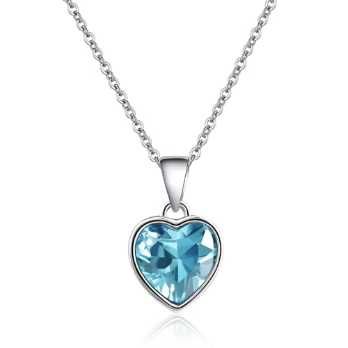 Heart Aquamarine Necklace 925 Sterling Silver Pendant Crystal Necklace Aquamarine Jewelry Gem Necklace Birthstone Necklaces for Women