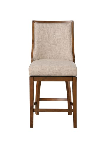 Home 2 Office Silla Butaco Giratoria con mecanismo de giro 360°, Tapizado en lino y respaldo, 24 pulgadas de altura del asiento, acabado nogal y beige miniatura 6