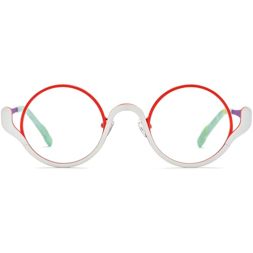 Image of FONEX Colorful Pure Titanium Glasses Frame Women Retro Round Eyeglasses