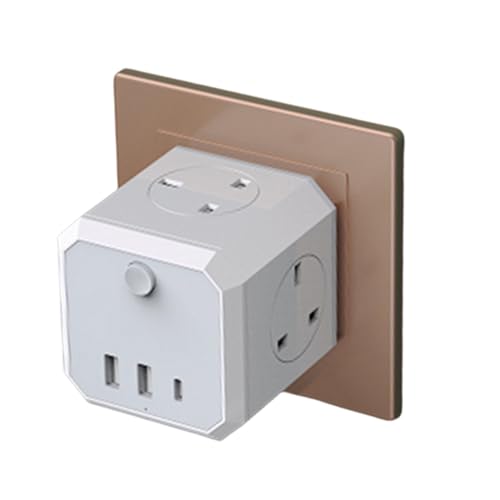 Extensión para toma con puertos USB | Divisor multifuncional portátil de 3 enchufes, convertidor con enchufes múltiples –