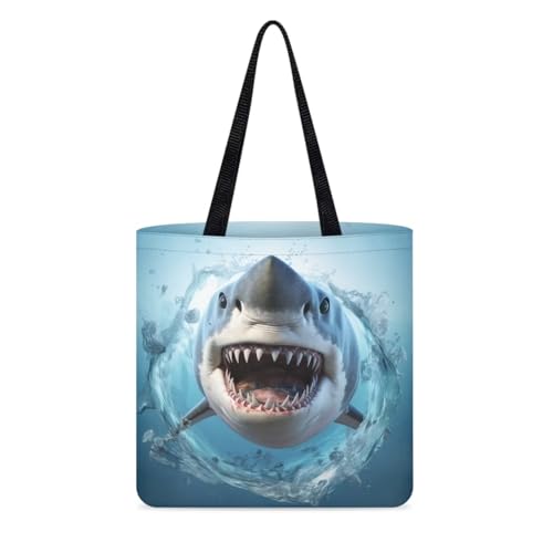 HELLHERO Shark Tote Handbag Cloth Shoulder Bag Kitchen Reusable Grocery