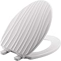 MAYFAIR 132SLOW 000 Sculptured Rainfall Toilet Seat will Slow Close and Never Loosen, ELONGATED, Durable Enameled Wood, White