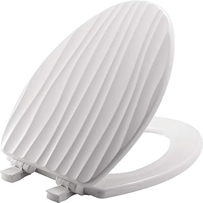 MAYFAIR 132SLOW 000 Sculptured Rainfall Toilet Seat will Slow Close and Never Loosen, ELONGATED, Durable Enameled Wood, White