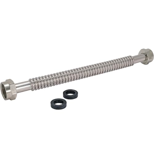 Eastman 15 Inch WaterFlex Water Heater Connector, 1 Inch FIP x 1 Inch FIP, Stainless Steel Corrugated Water Heater Supply Line, 447515