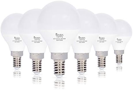 Simba Lighting LED Candelabra E12 Base G14 Small Globe 5W 40W Replacement Light Bulb (6 Pack) for Ceiling Fan, Chandelier, Vanity, Round A15 Frosted White Cover, Non-Dimmable, 3000K Soft White