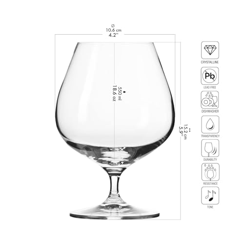 image for Krosno Brandy Cognac Snifter Glasses, Set of 6, 18.6 oz, Harmony Colle