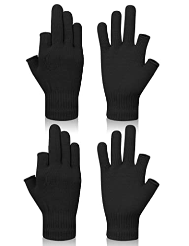 Becellen 2 Paires Gants Sans Doigts Hiver, Tricot Thermique Mitaine Demi-Doigts Gants Chauds Unisexes Femmes Hommes Cover