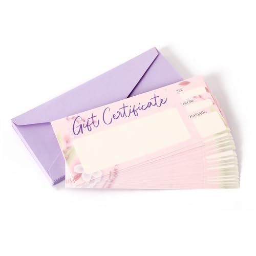 JULEASEL 20 Pcs Mothers-Day Gift Certificates, Personalized Blank Certificate Cards with Envelopes,...