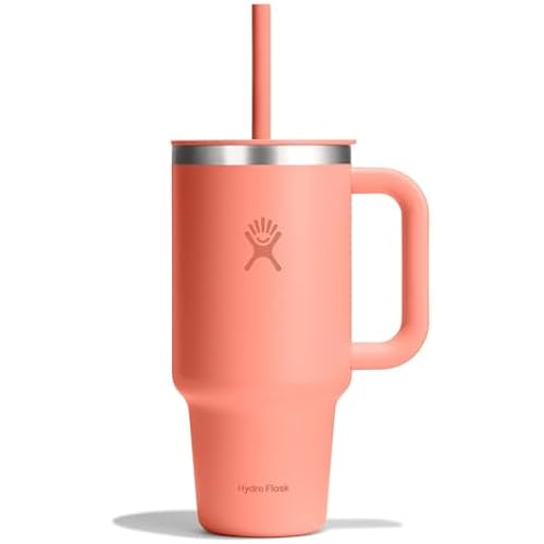 Hydro Flask Travel Tumbler with Handle, Lid and Straw - Insulated Stainless Steel in 32 Oz Sunglow
