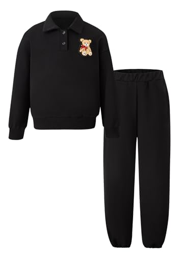 NEW 6-14Y Girls Casual Tracksuit Outfit Collared Sweatshirt & Pants Set4