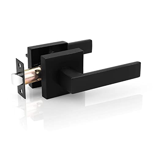 Probrico 1 Pack Square Door Lever Door Lock Handle Lockset Keyless Doorknobs Passage Knobs Lockset Interior Hallway Passage Closet Black #TOP14