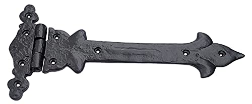 Image of Adonai Hardware Adonijah Antique Cast Iron Strap T Hinge (10 inch X 12 Pack, Matte Black) for Barn Doors, Gates, Shutters, Garages, Wooden Box, Fences, Sheds, Furniture, Chest and Trunks