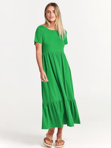 Image of ANRABESS Womens 2026 Summer Casual Maxi Dress A line Tiered Flowy Short Sleeve Crewneck T Shirt Beach Travel Long Dresses