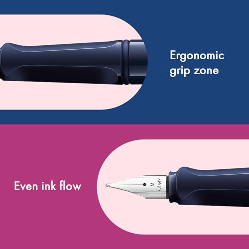Image of LAMY safari dark dusk - Fountain Pen with ergonomic grip & polished steel nib in size M - ideal for any Writing & Calligraphy - including LAMY T 10 blue cartridge - Right-Handed