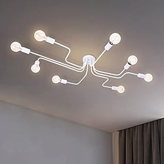 OYIPRO Ceiling Light Fitting, Semi-Flush Ceiling Light Fixture, 8-Light Chandelier Lamp, White Metal Lighting, for Office, Living Room, Bedroom, Kitchen