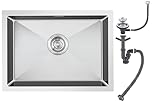ROVOGO 304 Stainless Steel 40 x 50 cm Undermount Kitchen Sink with Basket Strainer Waste and Overflow Kit, Handmade Kitchen Sink, Brushed 1 Bowl Rectangular