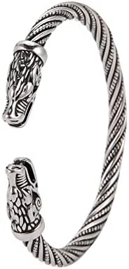 kkjoy Viking Bracelet for Men Stainless Steel Animal Head Screw Teen Cuff Bangle Norse Biker Amulet Nordic Pirates Arm Ring Wristband Jewellery