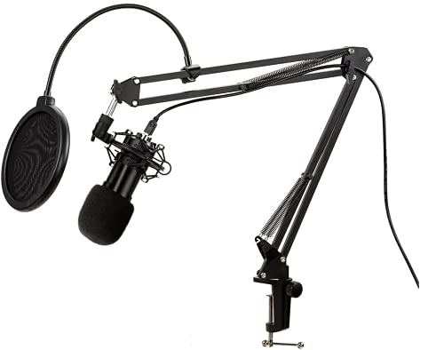 Kit Pedestal Suporte Mesa Articulado Para Microfone Studio Rádio + Pop Filter Protetor Anti Ruido p/