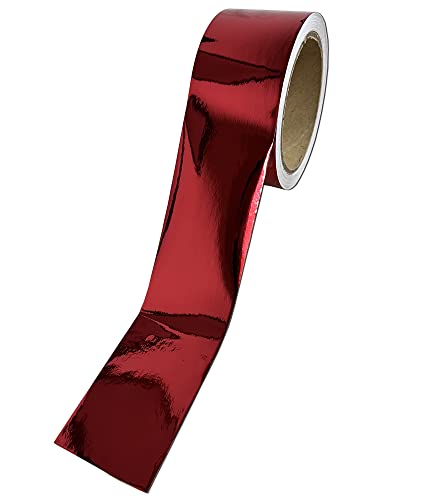 Image of LZLRUN 1FT x 5FT Chrome Mirror Vinyl Wrap Adhesive Car Sticker Decal Film (Red, 2 Inches x 30 FT)