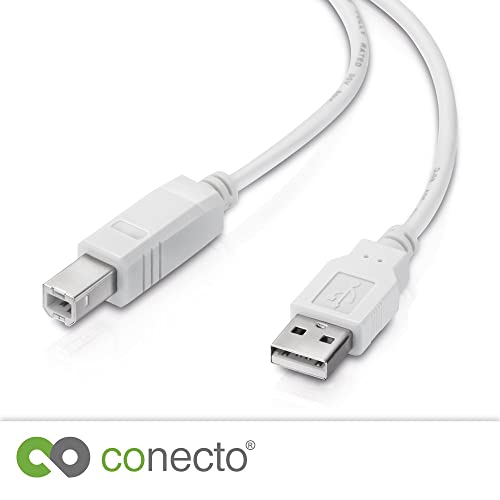 conecto USB 2.0 Cable/Printer Cable, USB A Male to USB B Male, 480 Mbit/s, White, 3.00 m, 3.00m - Image 2