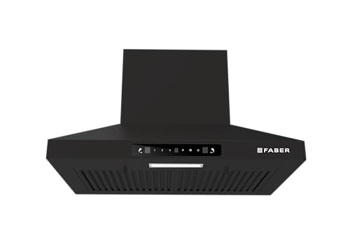 Image of Faber Pluto 60 cm 1000 m /hr Wall Mounted Kitchen Chimney | Baffle Filter | Touch Control | LED Lights | 1 Year Comprehensive Warranty and 12 Years on Motor | Black | HOOD PLUTO SENSOR TC BF BK IN 60