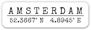 Squiddy Amsterdam Netherlands - City Coordinates Travel Luggage Vinyl Sticker Decal - for Phone, Laptop, Water Bottle (3" Wide)